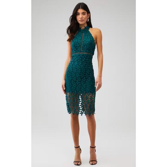 Bardot Gemma Green Halter Lace Sheath Dress Size 6 - Picture 1 of 8